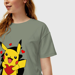 Футболка оверсайз женская ПИКАЧУ И СЕРДЕЧКО POKENON PIKACHU LOVE, цвет: авокадо — фото 2
