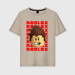 Футболка оверсайз женская ROBLOX RED LOGO LEGO FACE, цвет: миндальный