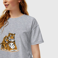 Футболка оверсайз женская Тигрица с игривым тигрёнком, цвет: меланж — фото 2