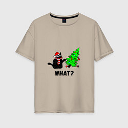 Женская футболка оверсайз Кот роняет елку