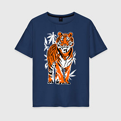 Футболка оверсайз женская Тигр в джунглях, цвет: тёмно-синий
