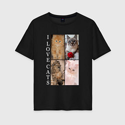 Женская футболка оверсайз I LOVE CATS Я ЛЮБЛЮ КОШЕК