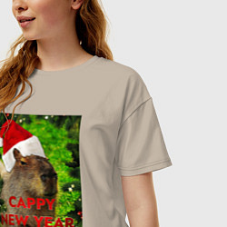 Футболка оверсайз женская Капибара happy new year capybara новый год, цвет: миндальный — фото 2