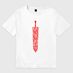 Женская футболка оверсайз БЕРСЕРК КРАСНЫЙ МЕЧ С НАДПИСЬЮ BERSERK SWORD