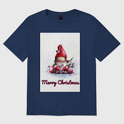 Футболка оверсайз женская Рождественский гномик, цвет: тёмно-синий