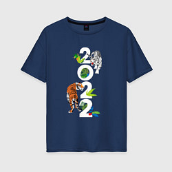Футболка оверсайз женская Два тигра 2022, цвет: тёмно-синий