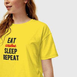 Футболка оверсайз женская Eat оливье Sleep Repeat, цвет: желтый — фото 2