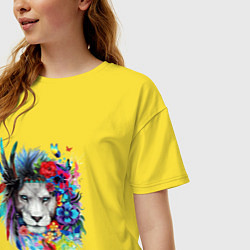 Футболка оверсайз женская Лев в цветах и перьях, цвет: желтый — фото 2