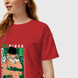 Футболка оверсайз женская Ван-Пис One Piece, Зоро Ророноа Zoro Roronoa с над, цвет: красный — фото 2