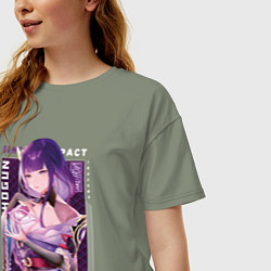 Футболка оверсайз женская Райдэн Shogun Raiden с надписями Genshin Impact, цвет: авокадо — фото 2