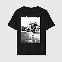 Футболка оверсайз женская YAMAHA на вираже, цвет: черный