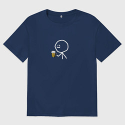 Женская футболка оверсайз Человечек с пивом для двоих