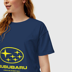 Футболка оверсайз женская Subaru Bububaru желтая, цвет: тёмно-синий — фото 2