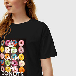 Футболка оверсайз женская Keep Calm And Eat Donuts, цвет: черный — фото 2