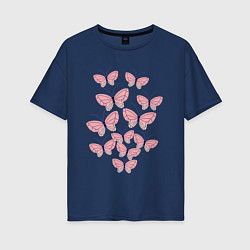 Женская футболка оверсайз Пастельные бабочки в животе