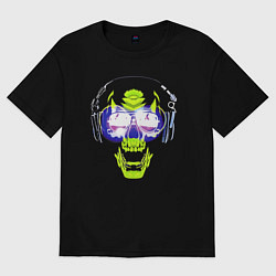 Женская футболка оверсайз Neon skull - music lover