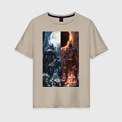 Женская футболка оверсайз Dark Souls x Bloodborne Дарк Соулс