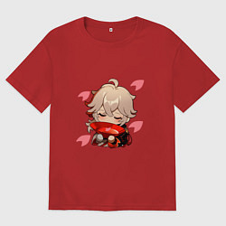 Женская футболка оверсайз Маленький Казуха ест геншин импакт