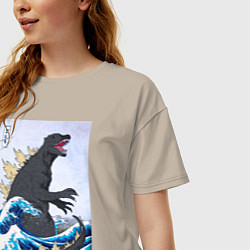 Футболка оверсайз женская Godzilla in The Waves Eastern, цвет: миндальный — фото 2