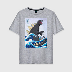 Женская футболка оверсайз Godzilla in The Waves Eastern