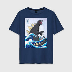 Футболка оверсайз женская Godzilla in The Waves Eastern, цвет: тёмно-синий