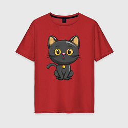 Футболка оверсайз женская Черный маленький котенок, цвет: красный