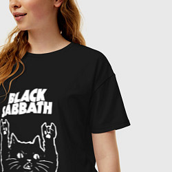 Футболка оверсайз женская Black Sabbath Рок кот, цвет: черный — фото 2