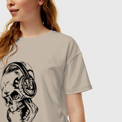 Футболка оверсайз женская Cool skull & microphone, цвет: миндальный — фото 2