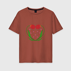 Женская футболка оверсайз Тюльпановое сердце и бабочки