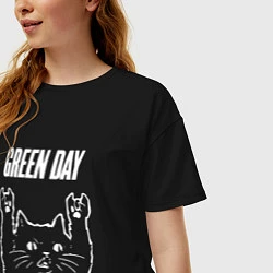 Футболка оверсайз женская Green Day Рок кот, цвет: черный — фото 2