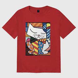 Футболка оверсайз женская Ромеро Бритто Довольный кот, цвет: красный