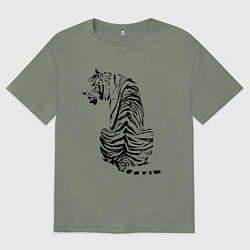 Женская футболка оверсайз Тигр со спины