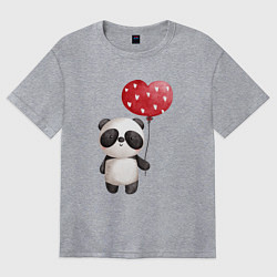 Женская футболка оверсайз Панда с шариком в виде сердца