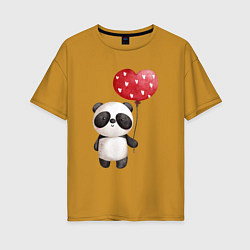 Женская футболка оверсайз Панда с шариком в виде сердца