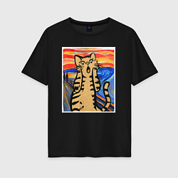 Женская футболка оверсайз Орущий кот пародия на Крик Мунка