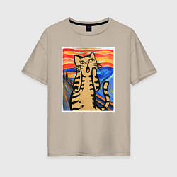 Женская футболка оверсайз Орущий кот пародия на Крик Мунка