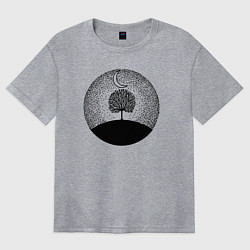 Футболка оверсайз женская Луна и дерево, цвет: меланж