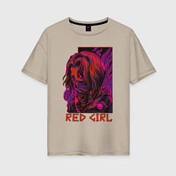 Футболка оверсайз женская Красная девушка в маске, цвет: миндальный