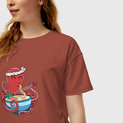 Футболка оверсайз женская Octopus Love Ramen, цвет: кирпичный — фото 2