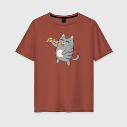 Женская футболка оверсайз Кот с кусочком пиццы