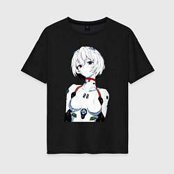 Футболка оверсайз женская Рей Аянами Rei Ayanami Ева Евангелион, цвет: черный