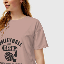 Футболка оверсайз женская Volleyball & Beer, цвет: пыльно-розовый — фото 2