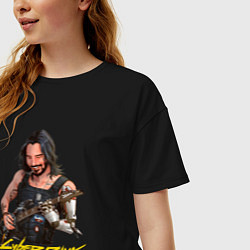 Футболка оверсайз женская Джонни Cyberpunk2077 Johnny с гитарой, цвет: черный — фото 2
