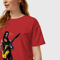 Футболка оверсайз женская Cyberpunk 2077 Johnny гитарист, цвет: красный — фото 2