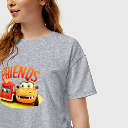 Футболка оверсайз женская Машинки Мокас Друзья, цвет: меланж — фото 2