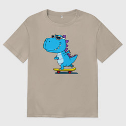 Женская футболка оверсайз Динозавр скейтбордист