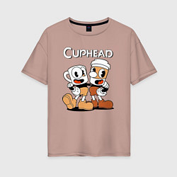 Футболка оверсайз женская Cuphead 2 чашечки, цвет: пыльно-розовый