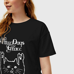 Футболка оверсайз женская Three Days Grace Рок кот, цвет: черный — фото 2