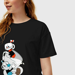 Футболка оверсайз женская Чашки Cuphead, цвет: черный — фото 2