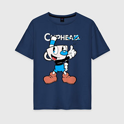 Женская футболка оверсайз Синяя чашка Cuphead